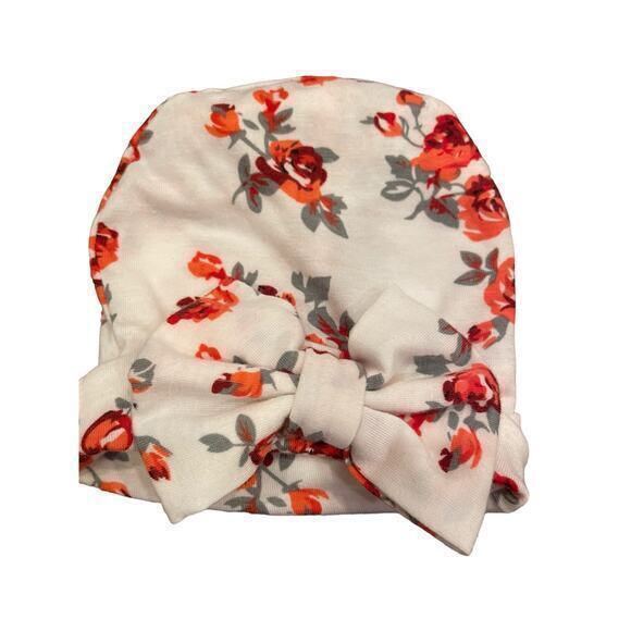 EUC Set of 3 Floral Newborn Hat w/ Large Bow, Pink & White, Blue & White & Navy - Picture 4 of 9